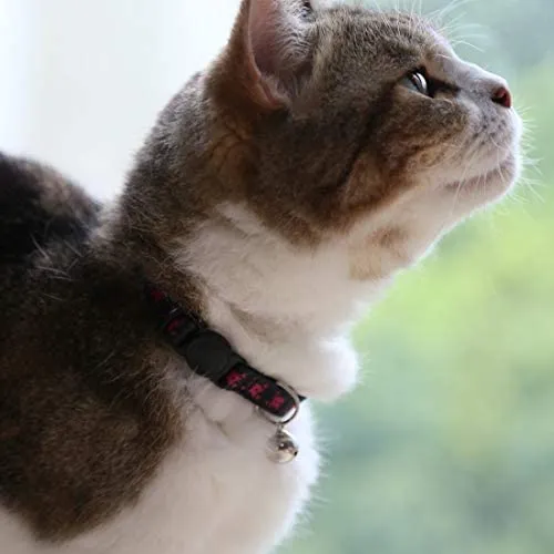 Collar para gato con campana, hebilla de seguridad, collar ajustable para gato, varios diseños, paquete de 4