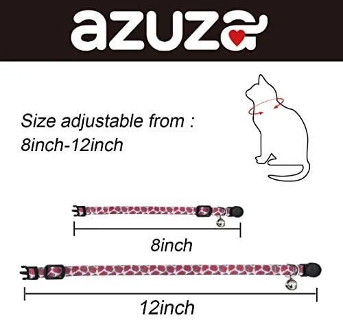 Collar para gato con campana, hebilla de seguridad, collar ajustable para gato, varios diseños, paquete de 4