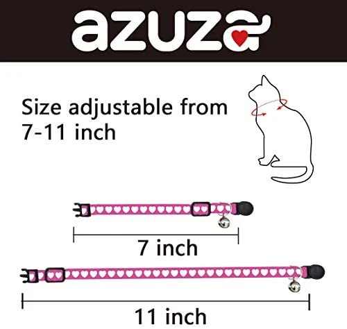 Collar para gato con campana, hebilla de seguridad, collar ajustable para gato, varios diseños, paquete de 4