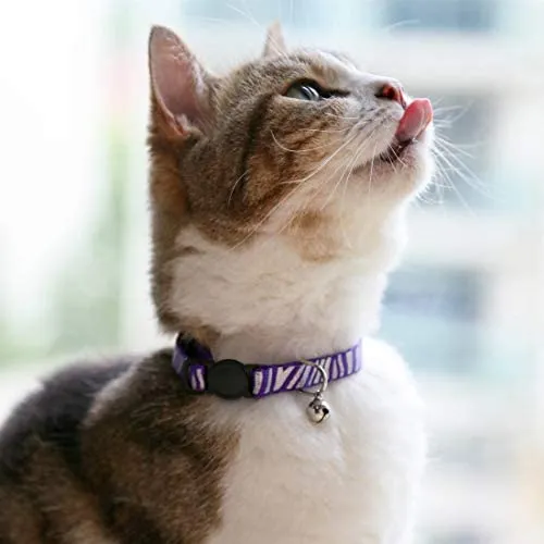 Collar para gato con campana, hebilla de seguridad, collar ajustable para gato, varios diseños, paquete de 4