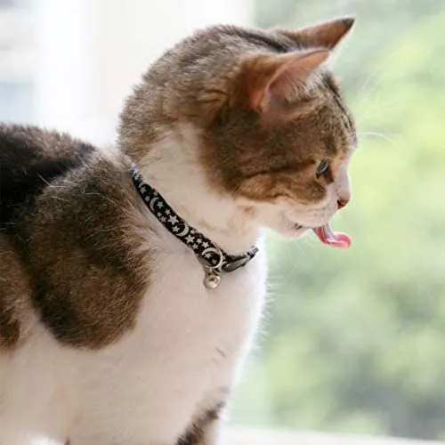 Collar para gato con campana, hebilla de seguridad, collar ajustable para gato, varios diseños, paquete de 4