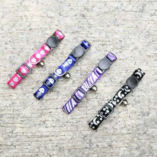 Collar para gato con campana, hebilla de seguridad, collar ajustable para gato, varios diseños, paquete de 4