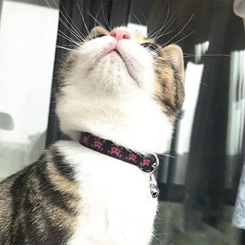 Collar para gato con campana, hebilla de seguridad, collar ajustable para gato, varios diseños, paquete de 4