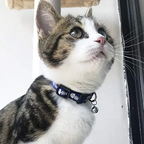 Collar para gato con campana, hebilla de seguridad, collar ajustable para gato, varios diseños, paquete de 4