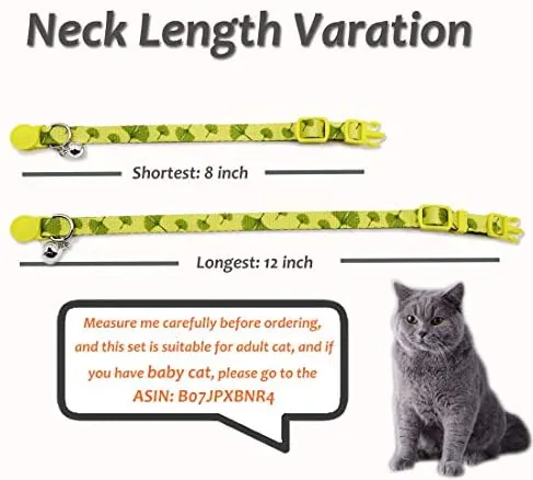 Collar para gato con campana, hebilla de seguridad, collar ajustable para gato, varios diseños, paquete de 4