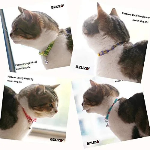 Collar para gato con campana, hebilla de seguridad, collar ajustable para gato, varios diseños, paquete de 4