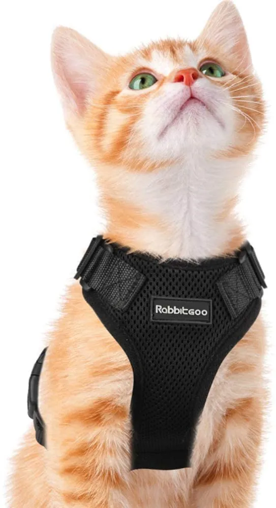 rabbitgoo - Arnés para gato para caminar, a prueba de escape, para gatos pequeños y medianos, arneses ajustables, arnés de malla suave para gatos pequeños, chaqueta de gato segura con tiras reflectantes y 1 anillo de metal