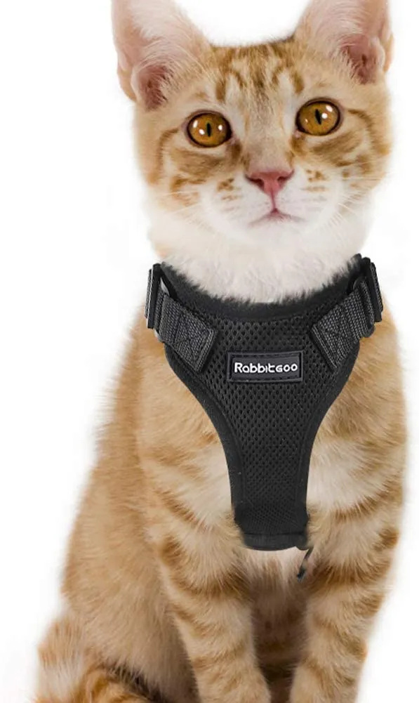rabbitgoo - Arnés para gato para caminar, a prueba de escape, para gatos pequeños y medianos, arneses ajustables, arnés de malla suave para gatos pequeños, chaqueta de gato segura con tiras reflectantes y 1 anillo de metal