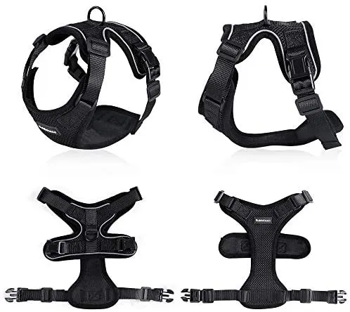 rabbitgoo - Arnés para gato para caminar, a prueba de escape, para gatos pequeños y medianos, arneses ajustables, arnés de malla suave para gatos pequeños, chaqueta de gato segura con tiras reflectantes y 1 anillo de metal