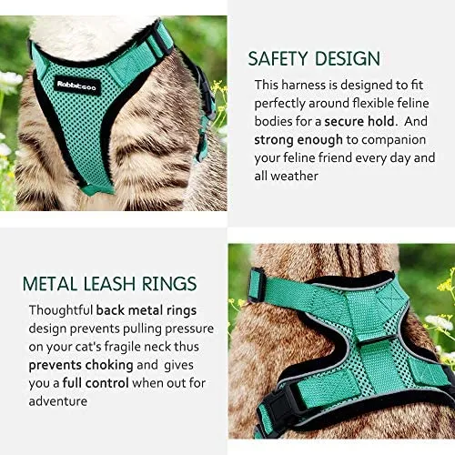 rabbitgoo - Arnés para gato para caminar, a prueba de escape, para gatos pequeños y medianos, arneses ajustables, arnés de malla suave para gatos pequeños, chaqueta de gato segura con tiras reflectantes y 1 anillo de metal