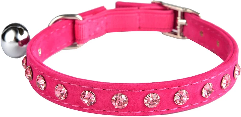 KOOLTAIL - Collar de terciopelo elástico de seguridad para gato, con cristales y campana, 20,32 a 10.5 in