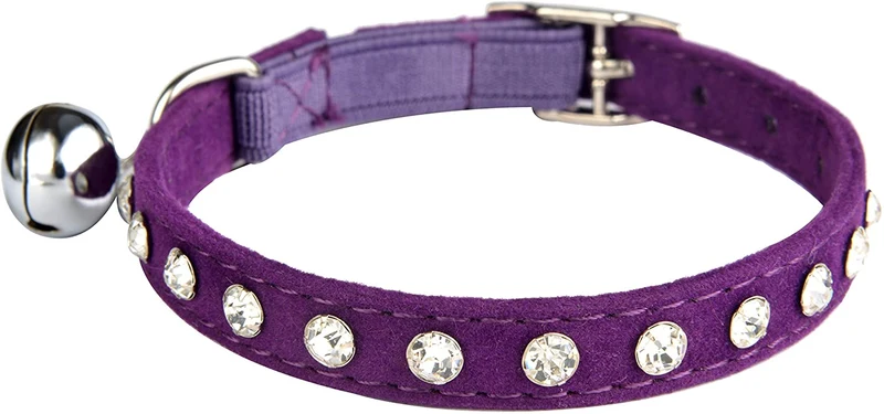 KOOLTAIL - Collar de terciopelo elástico de seguridad para gato, con cristales y campana, 20,32 a 10.5 in