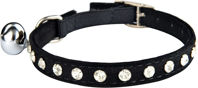KOOLTAIL - Collar de terciopelo elástico de seguridad para gato, con cristales y campana, 20,32 a 10.5 in