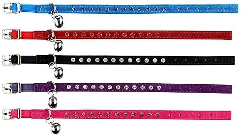 KOOLTAIL - Collar de terciopelo elástico de seguridad para gato, con cristales y campana, 20,32 a 10.5 in