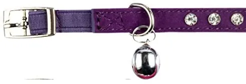KOOLTAIL - Collar de terciopelo elástico de seguridad para gato, con cristales y campana, 20,32 a 10.5 in