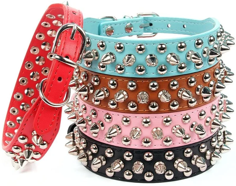 Collares para mascotas Aolove con pinchos y tachuelas, ajustable, piel sintética