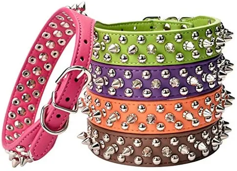 Collares para mascotas Aolove con pinchos y tachuelas, ajustable, piel sintética