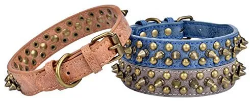 Collares para mascotas Aolove con pinchos y tachuelas, ajustable, piel sintética