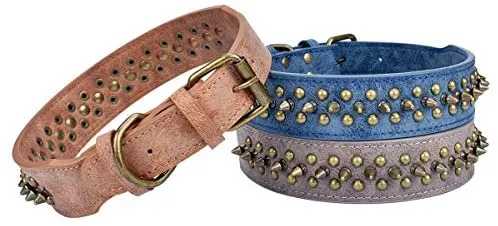 Collares para mascotas Aolove con pinchos y tachuelas, ajustable, piel sintética