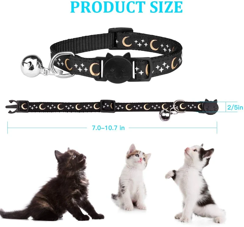 6 collares de gato con campanilla de luna dorada brillante en la oscuridad para gatito
