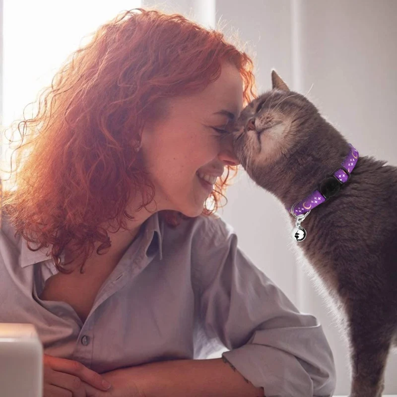 6 collares de gato con campanilla de luna dorada brillante en la oscuridad para gatito