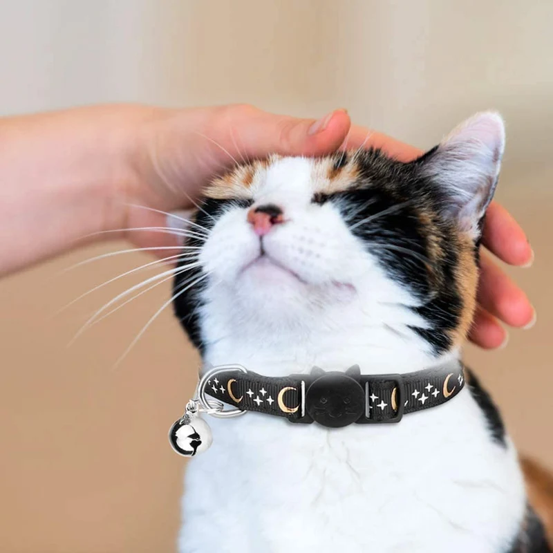 6 collares de gato con campanilla de luna dorada brillante en la oscuridad para gatito