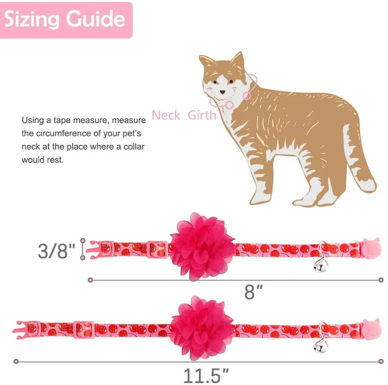 SCENEREAL Collar de gato con lazo de flor, 3 paquetes – Bonito patrón floral de primavera, collares ajustables para gatos gatitos