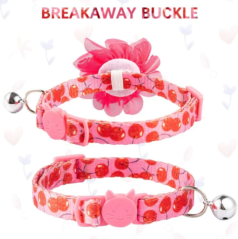 SCENEREAL Collar de gato con lazo de flor, 3 paquetes – Bonito patrón floral de primavera, collares ajustables para gatos gatitos
