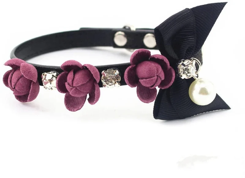 Cocopet - Collar de lujo hecho a mano con pedrería japonesa con colgante de campana para gatos disfraz de niña, color rosa (XS)