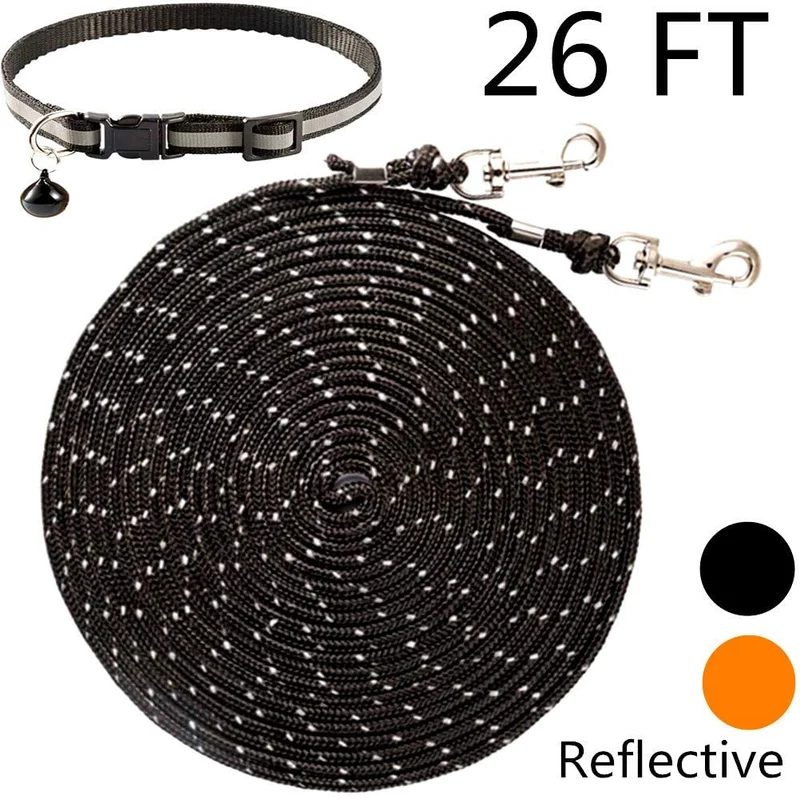 OFPUPPY - Correa reflectante para gato, cuerda trenzada de nailon, para exterior, naranja y negro, 26 pies