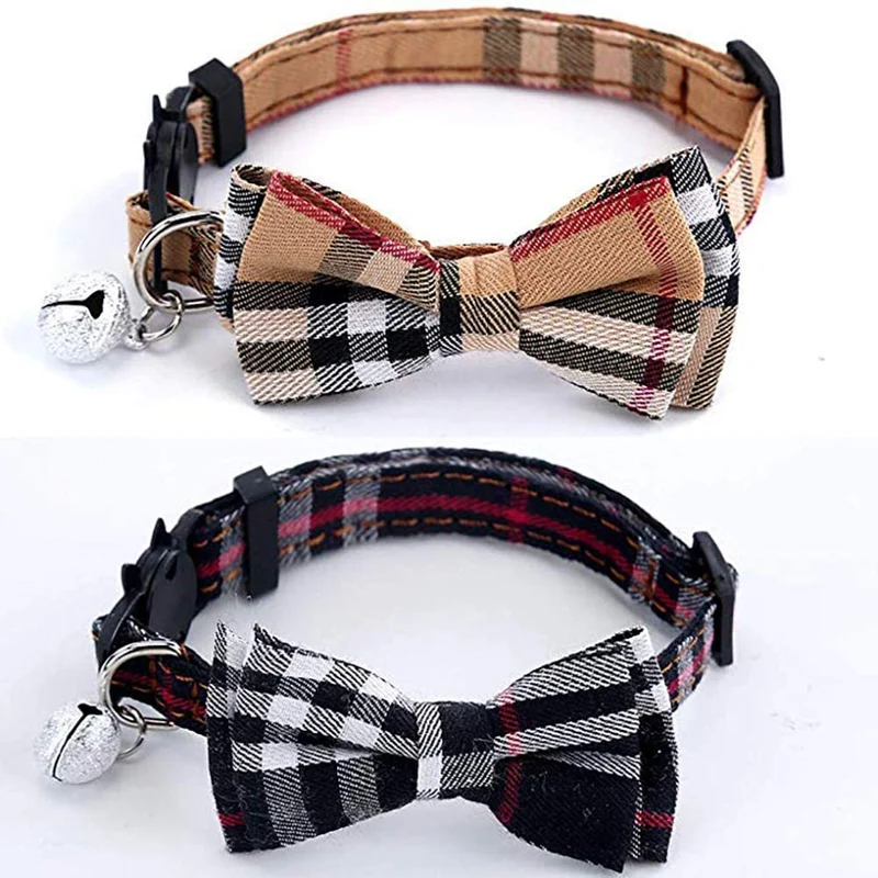 Imikoko - Collar para gato con pajarita y campana para Kitty ajustable, diseño de cuadros de seguridad, Sandía