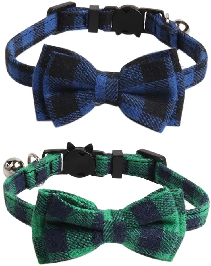 Imikoko - Collar para gato con pajarita y campana para Kitty ajustable, diseño de cuadros de seguridad, Sandía