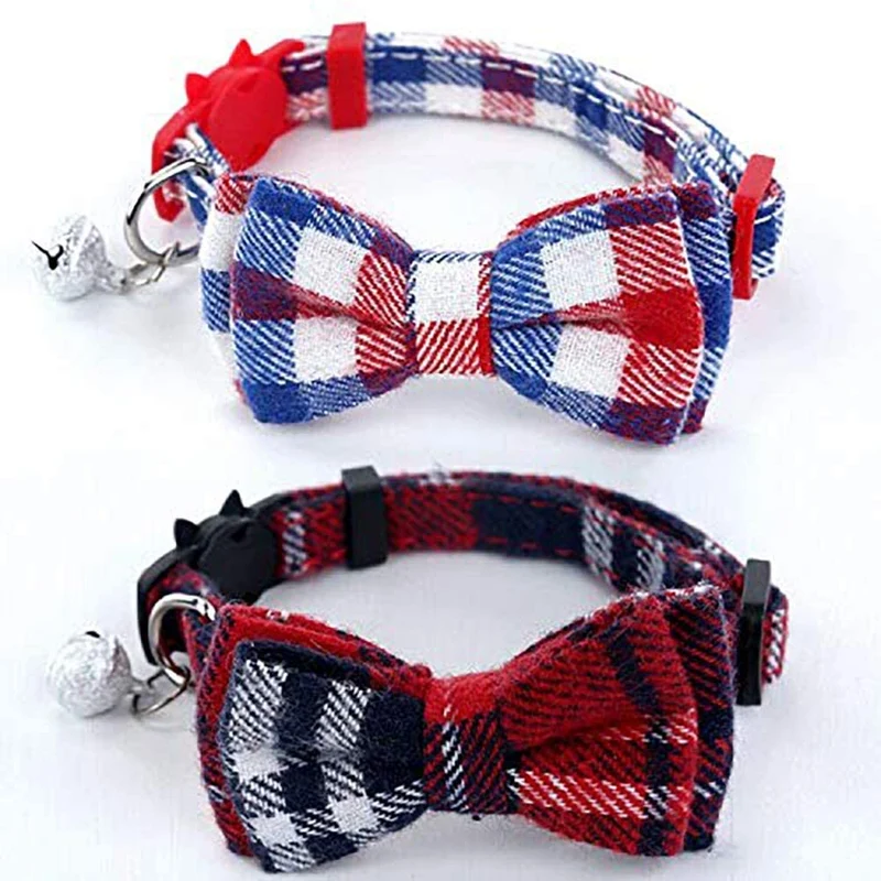 Imikoko - Collar para gato con pajarita y campana para Kitty ajustable, diseño de cuadros de seguridad, Sandía