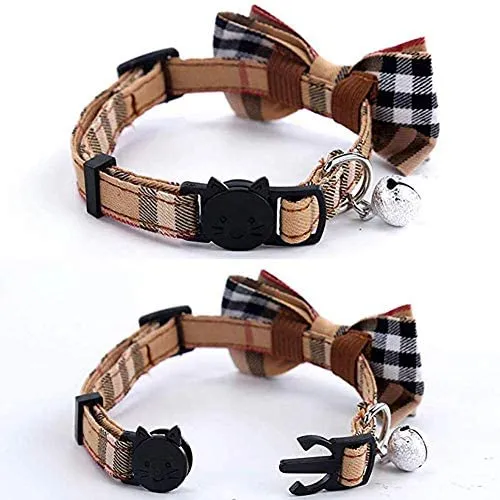 Imikoko - Collar para gato con pajarita y campana para Kitty ajustable, diseño de cuadros de seguridad, Sandía