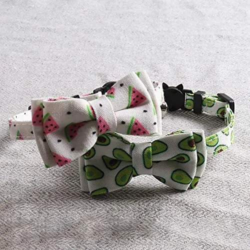 Imikoko - Collar para gato con pajarita y campana para Kitty ajustable, diseño de cuadros de seguridad, Sandía