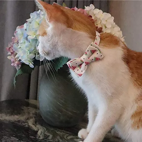 Imikoko - Collar para gato con pajarita y campana para Kitty ajustable, diseño de cuadros de seguridad, Sandía