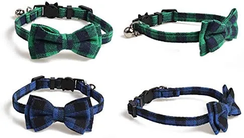 Imikoko - Collar para gato con pajarita y campana para Kitty ajustable, diseño de cuadros de seguridad, Sandía