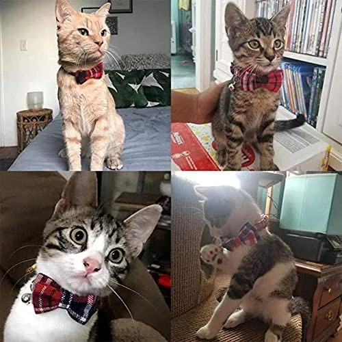 Imikoko - Collar para gato con pajarita y campana para Kitty ajustable, diseño de cuadros de seguridad, Sandía