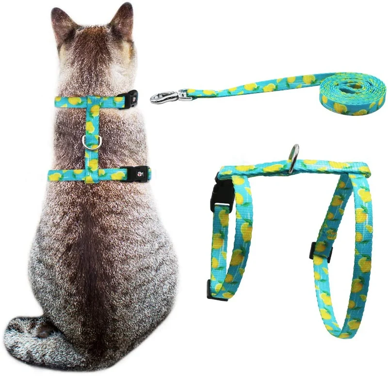 Azuza Arnés y Correa para gato para caminar, a prueba de escape, lindos limones en color brillante, suave y ajustable arnés para gatos