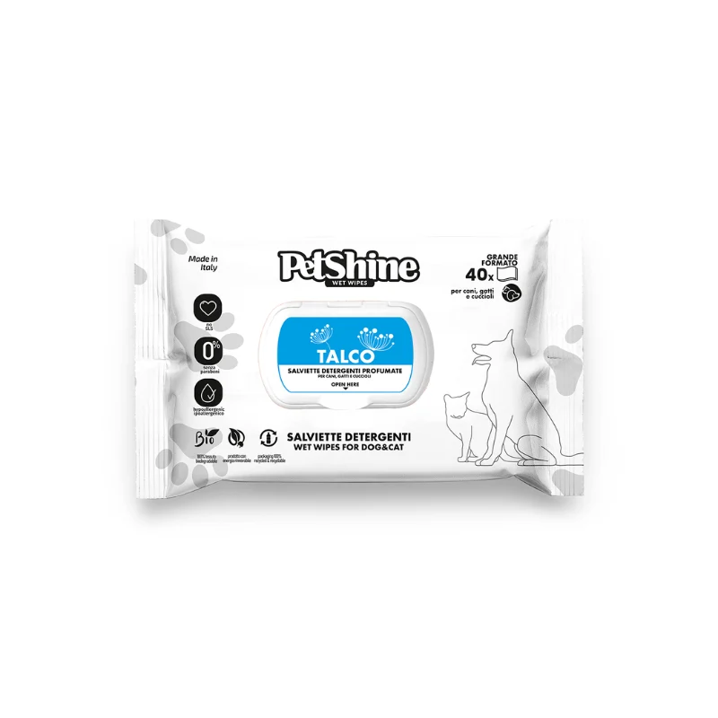 TOALLITAS HIGIENE PARA PERROS Y GATOS TALCO PETSHINE