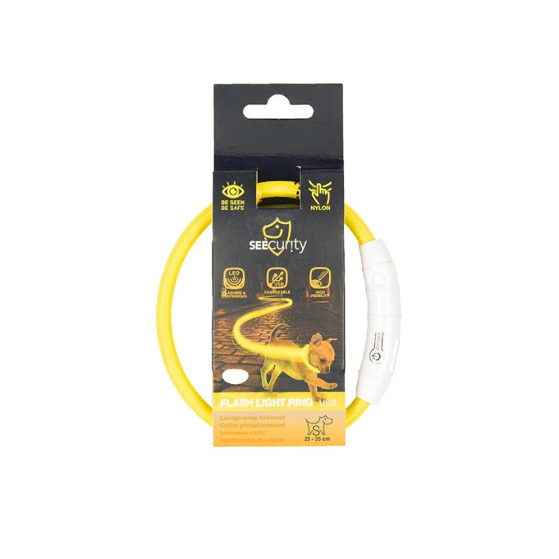 COLLAR LED PERROS DUVO SEGURIDAD SILICONA AMARILLO