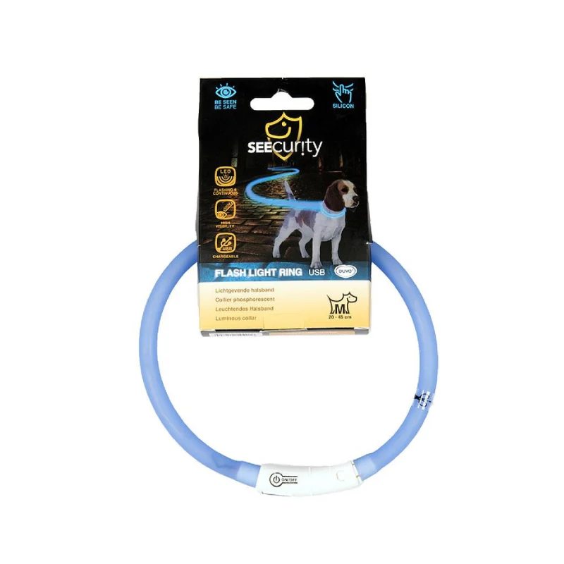 COLLAR LED PERROS DUVO SEGURIDAD SILICONA AZUL