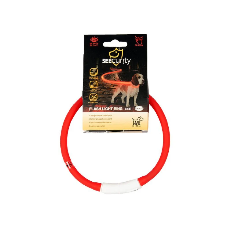COLLAR LED PERROS DUVO SEGURIDAD SILICONA ROJO