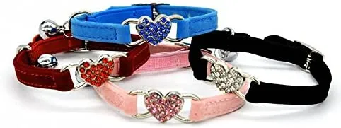 chukchi corazón Bling collar de gato con cinturón de seguridad y campana 8 – 11 pulgadas