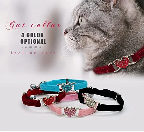 chukchi corazón Bling collar de gato con cinturón de seguridad y campana 8 – 11 pulgadas