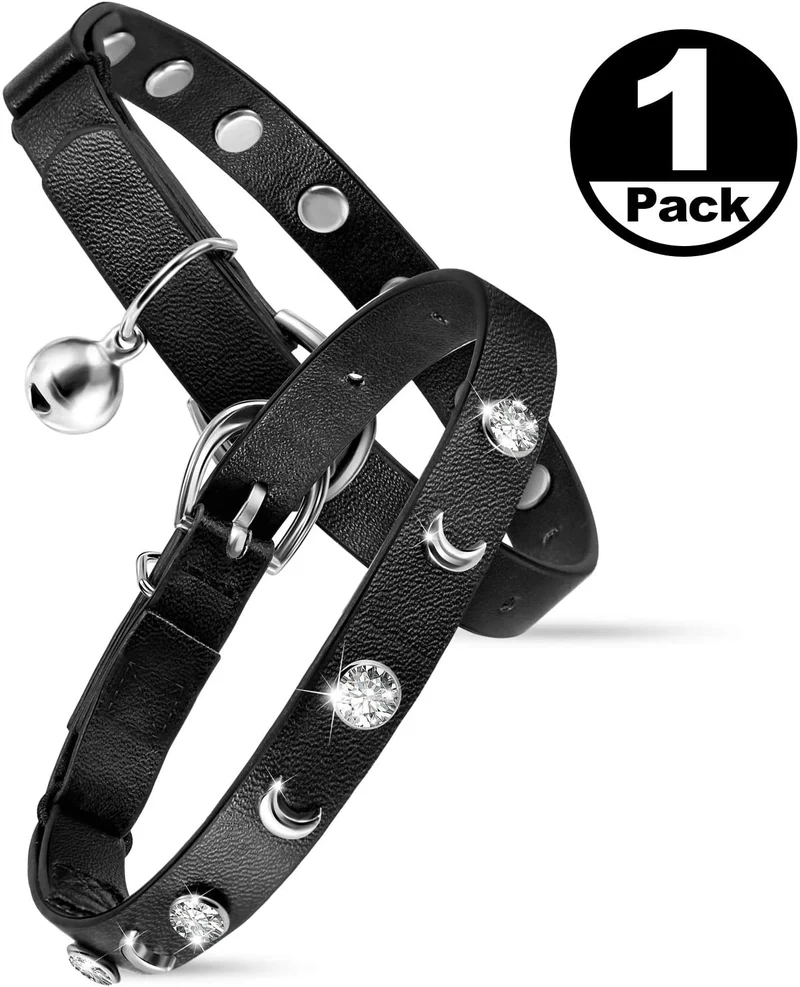 Joansan - Collar ajustable para gato, con piedras de estrás y cascabel, de seguridad básica, clásico, con longitud ajustable de 7 a 10 pulgadas, para gatos y gatitos