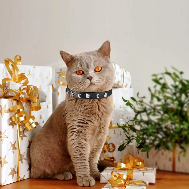 Joansan - Collar ajustable para gato, con piedras de estrás y cascabel, de seguridad básica, clásico, con longitud ajustable de 7 a 10 pulgadas, para gatos y gatitos