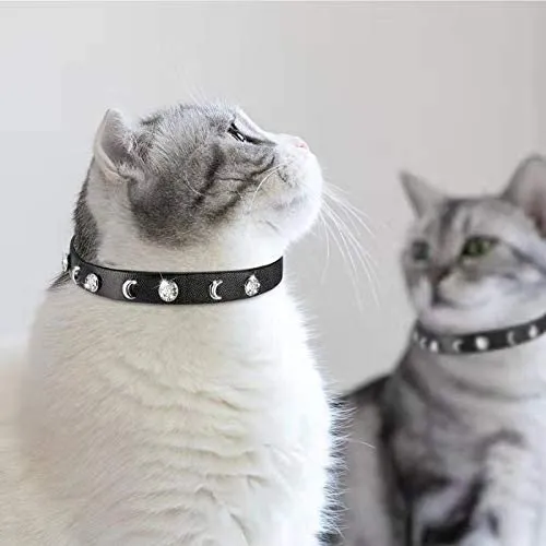 Joansan - Collar ajustable para gato, con piedras de estrás y cascabel, de seguridad básica, clásico, con longitud ajustable de 7 a 10 pulgadas, para gatos y gatitos