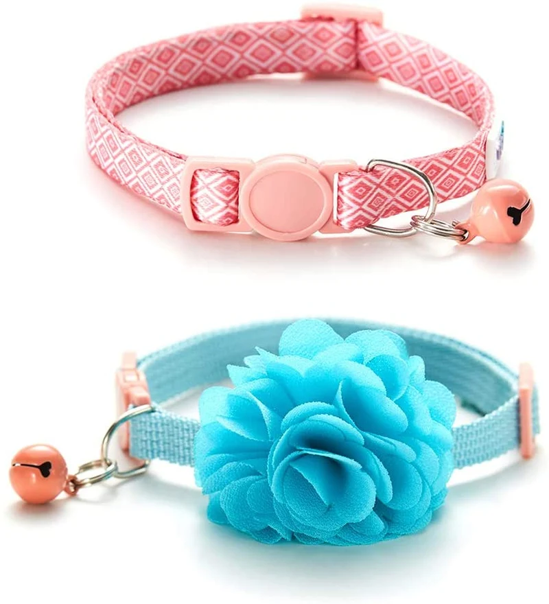 BR BLUERISE - 2 collares para gato con correa ajustable para gato, con hebilla de seguridad, color rojo y azul
