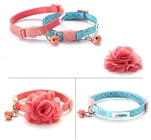 BR BLUERISE - 2 collares para gato con correa ajustable para gato, con hebilla de seguridad, color rojo y azul